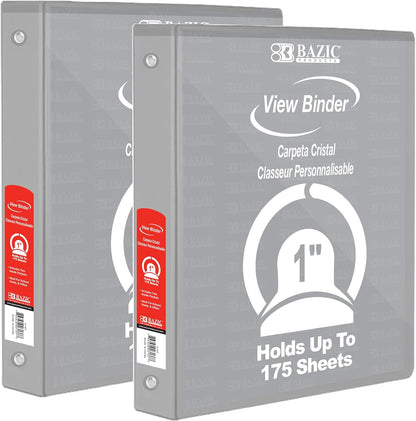 BAZIC Products 3 Ring Binder - Green, Economy View Binder with Clear Overlay Cover and Round Rings, Organizer for School Office Home Use, 1-inch Capacity Holds 175 Sheets Paper, 12-Pack