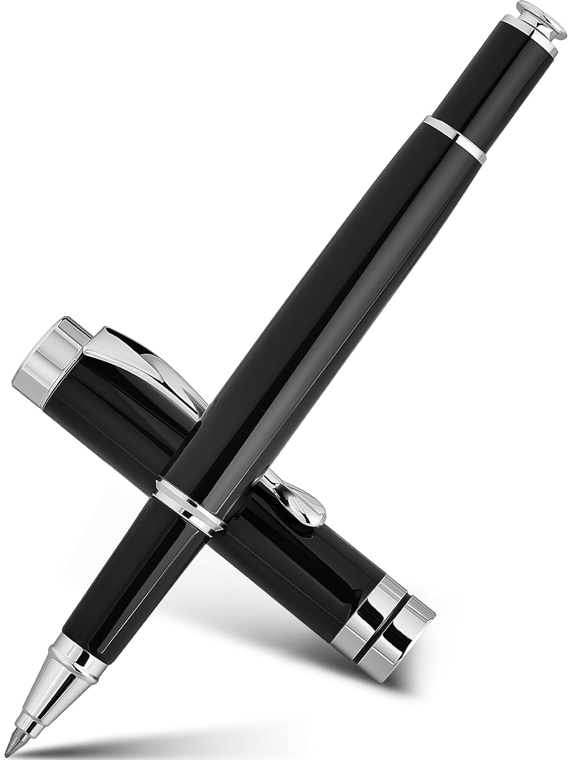 BEILUNER Ballpoint Pens, Stunning Black Chrome Metal Pen with Golden Trim, Best Ball Pen Gift Set for Men & Women, Professional, Executive, Office, Nice Pens-Gift Box with 0.5mm Black Extra Refill