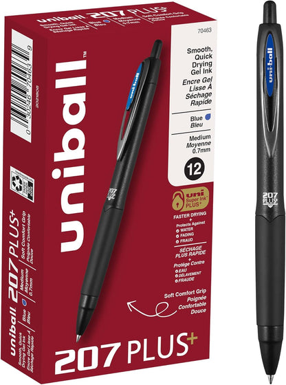 uniball 207 Plus+ Retractable Gel Pens, Medium Point (0.7mm), Black, 4 Pack