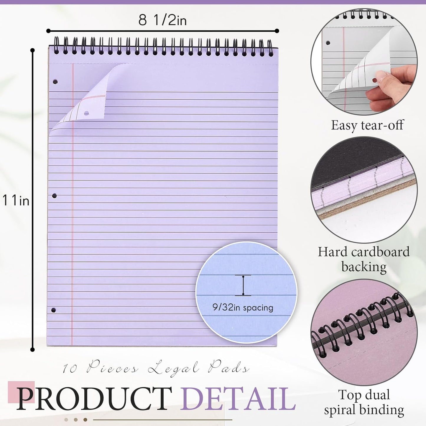 MotiMind 10 Pack 8.5" x 11" Top Spiral Notebook with 3 Hole Punched Morandi Colors Legal Pads College Ruled Notepad 50 Sheets Hard Cardboard Paper Wirebound Notepad for Office School Business