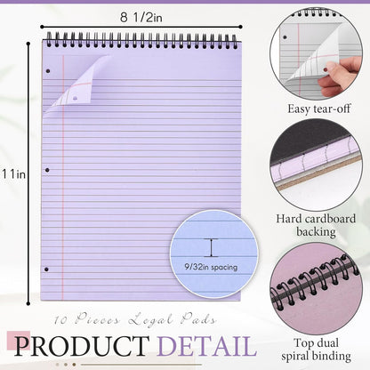 MotiMind 10 Pack 8.5" x 11" Top Spiral Notebook with 3 Hole Punched Morandi Colors Legal Pads College Ruled Notepad 50 Sheets Hard Cardboard Paper Wirebound Notepad for Office School Business