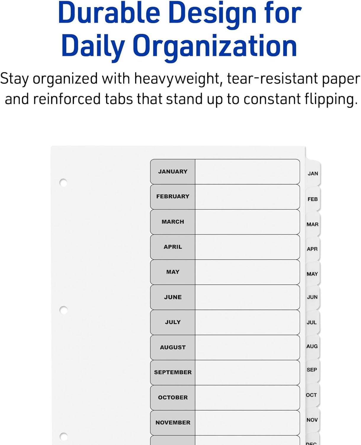 Avery Jan-Dec Dividers for 3 Ring Binders, 12 Tabs per Set, Customizable Table of Contents, Classic White Tabs, Great for Organizing Reports, Projects, and More (11126)
