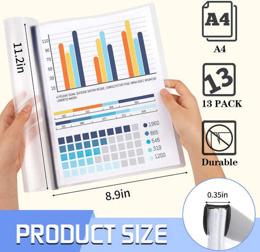 13 Pack Report Covers with Sliding Bar, Clear Report Covers for A4 and Letter Size Paper, Presentation Folders Resume Document Covers for School Office, Black