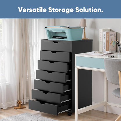 OLIXIS 5 Drawer Mobile File Cabinet Under Desk Storage Organization with Wheels Vertical Filing Chest Rolling Wood Small Desk Printer Stand for Home Office, 15.75"D x 18.74"W x 25.39"H, Black
