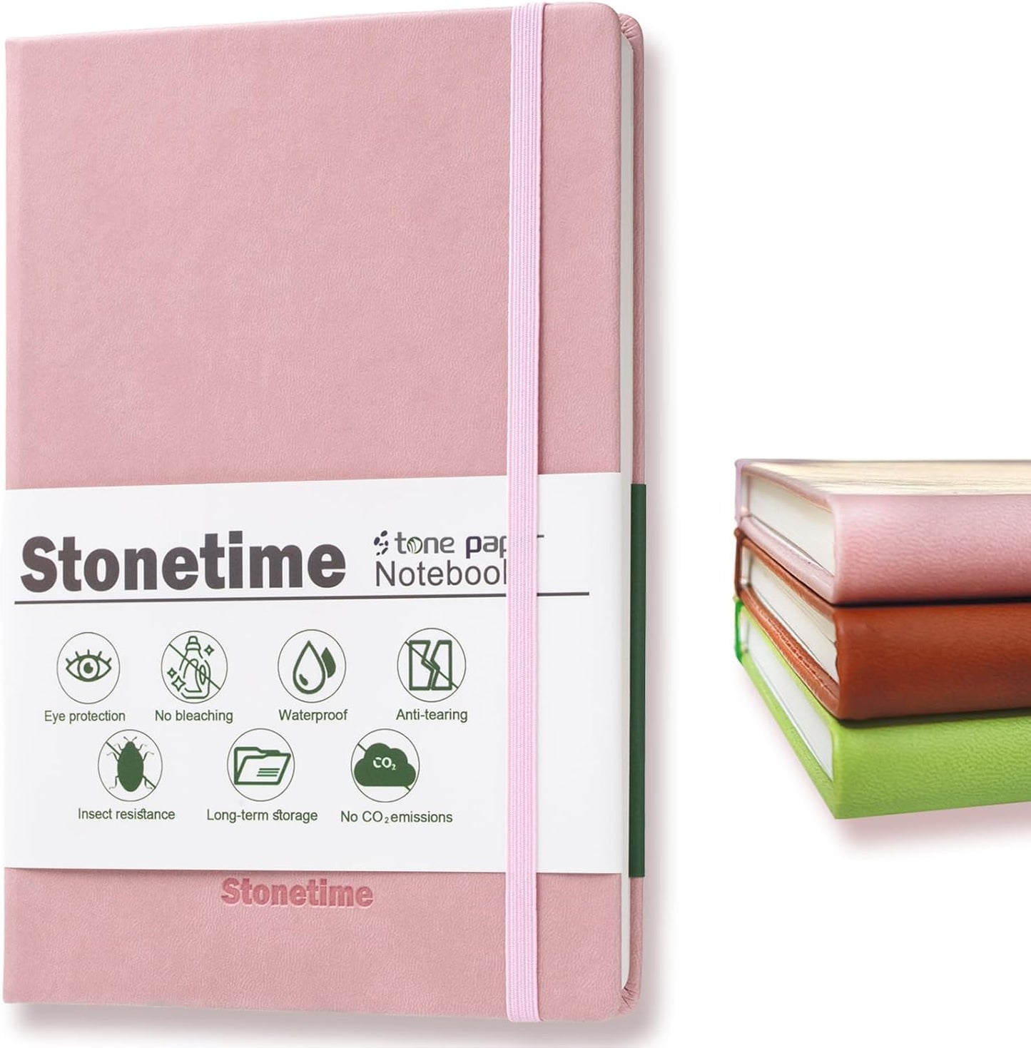 Stone Paper Notebook for Women Men, A5 Waterproof Notebook Hardcover Executive Journal, Ruled Notebooks for Work, Business, Writing, School, 160 Pages(Green)