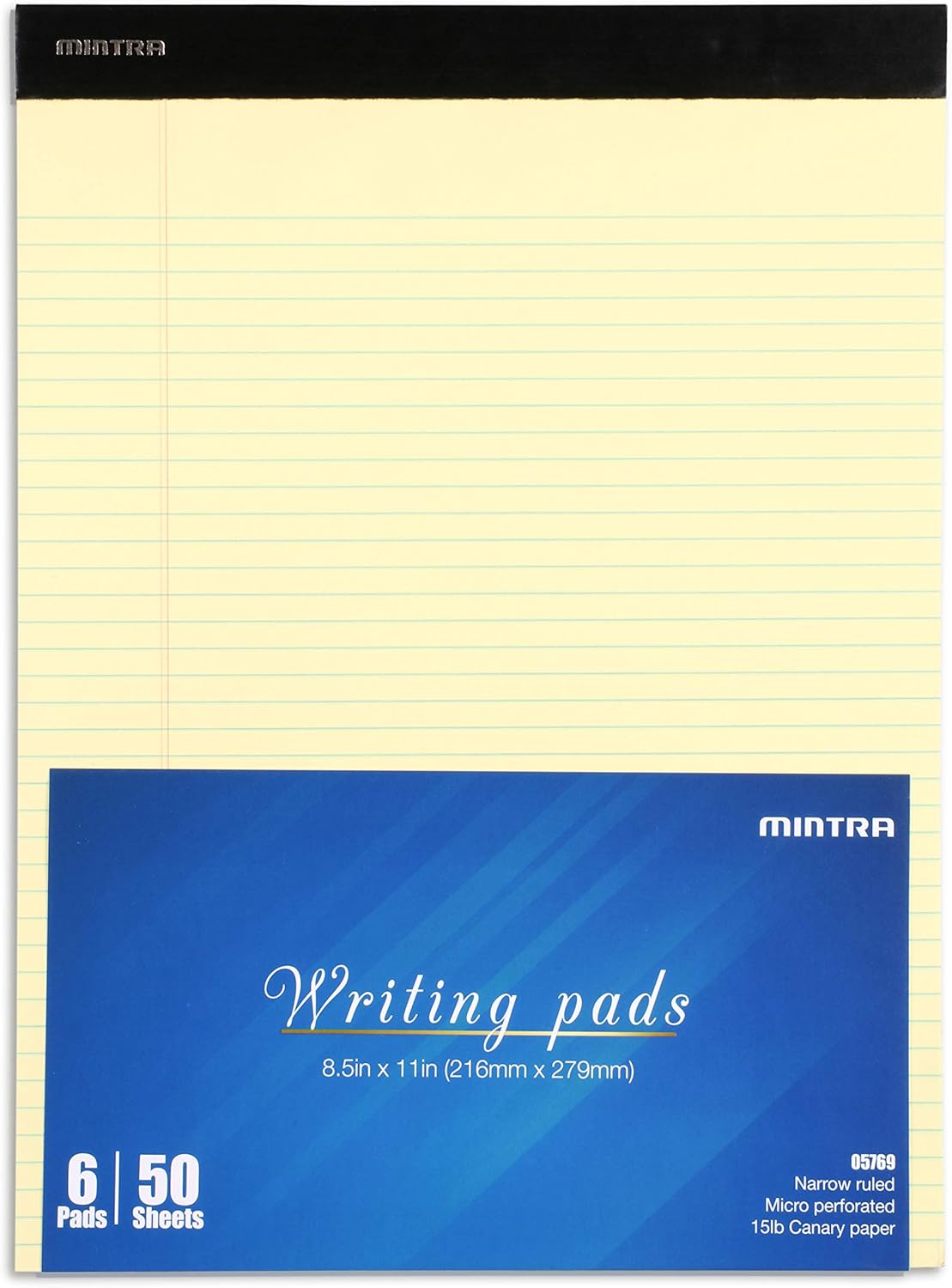 Mintra Office White Legal Pads – Ruled Notepads and Micro-Perforated Sheets, Ideal for Writing, Note-Taking & Creativity, Office, or Professional Use, Basic Pad 6 pack, 8.5"x11" (Narrow Ruled)