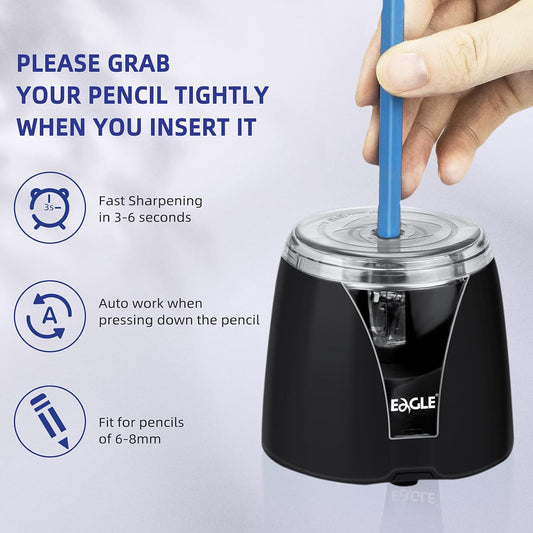 Eagle Electric Pencil Sharpener, Battery Powered, Large Shaving Holders, Carbon Steel Blades, Portable, Reusable and Replaceable Blade, Suitable for Kids, Home, School and Office use (Pink)