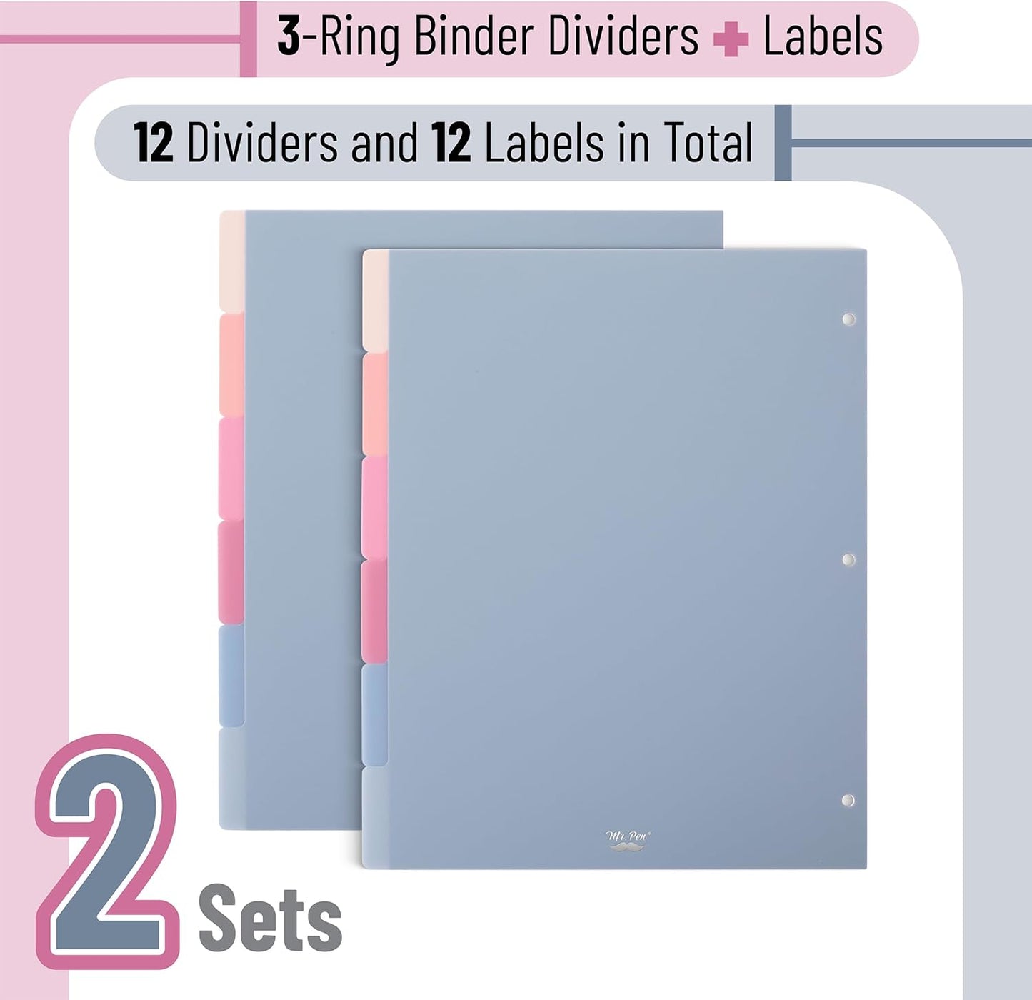 Mr. Pen- Binder Dividers, 6 Tab Dividers, Pack of 2 Sets (12 Dividers Total), Dividers