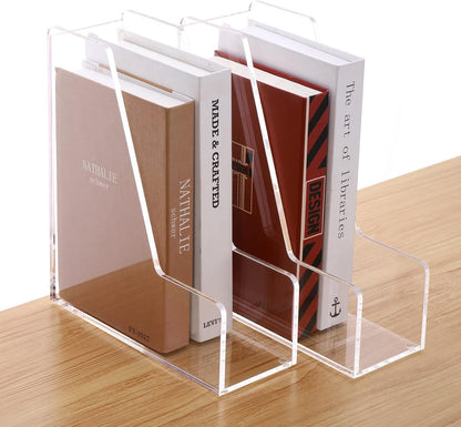 SANRUI Desk Organizer Clear Acrylic Desk Magazine File Holder with 3 Vertical Sections Magazine Rack File Organizer for Office, Home, School