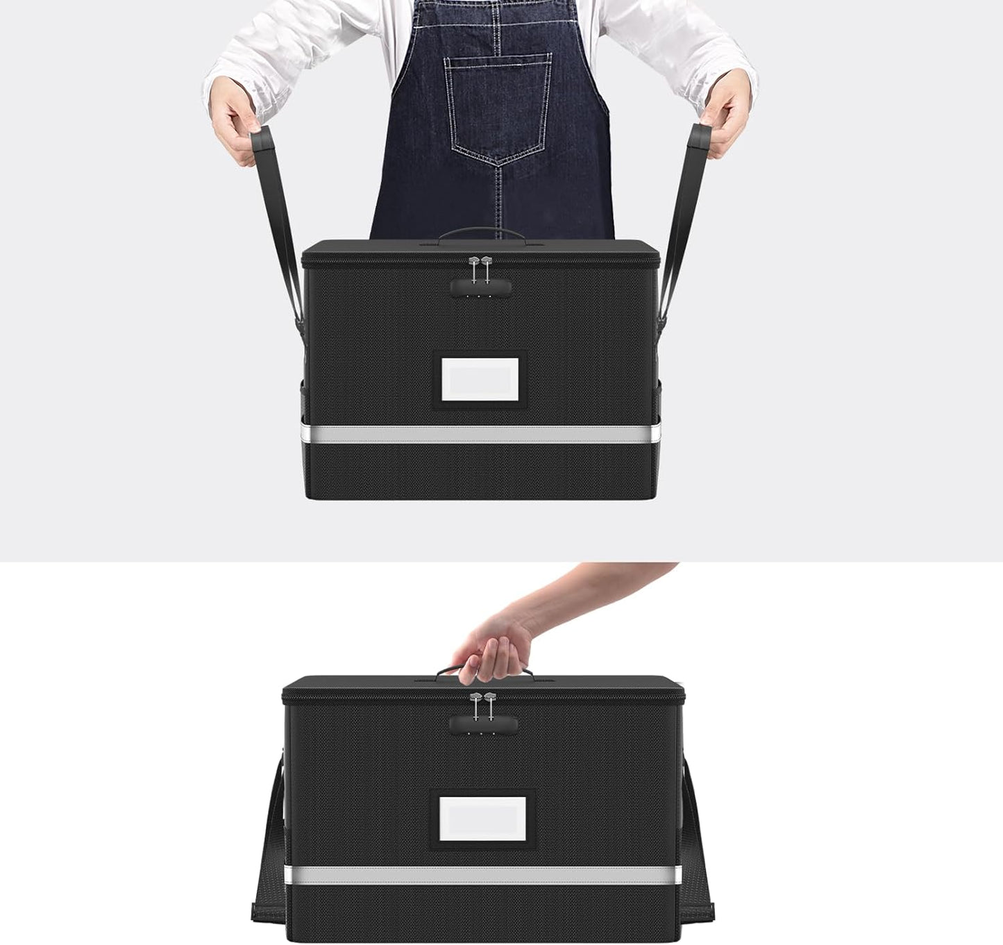 Fireproof File Box with Lock, Document Box Storage Organizer, Suitable for Hanging File Folders in Letter Size, Collapsible File Box, Reflective Strip for Fast Find (12.2"*6"*10.2, Black)