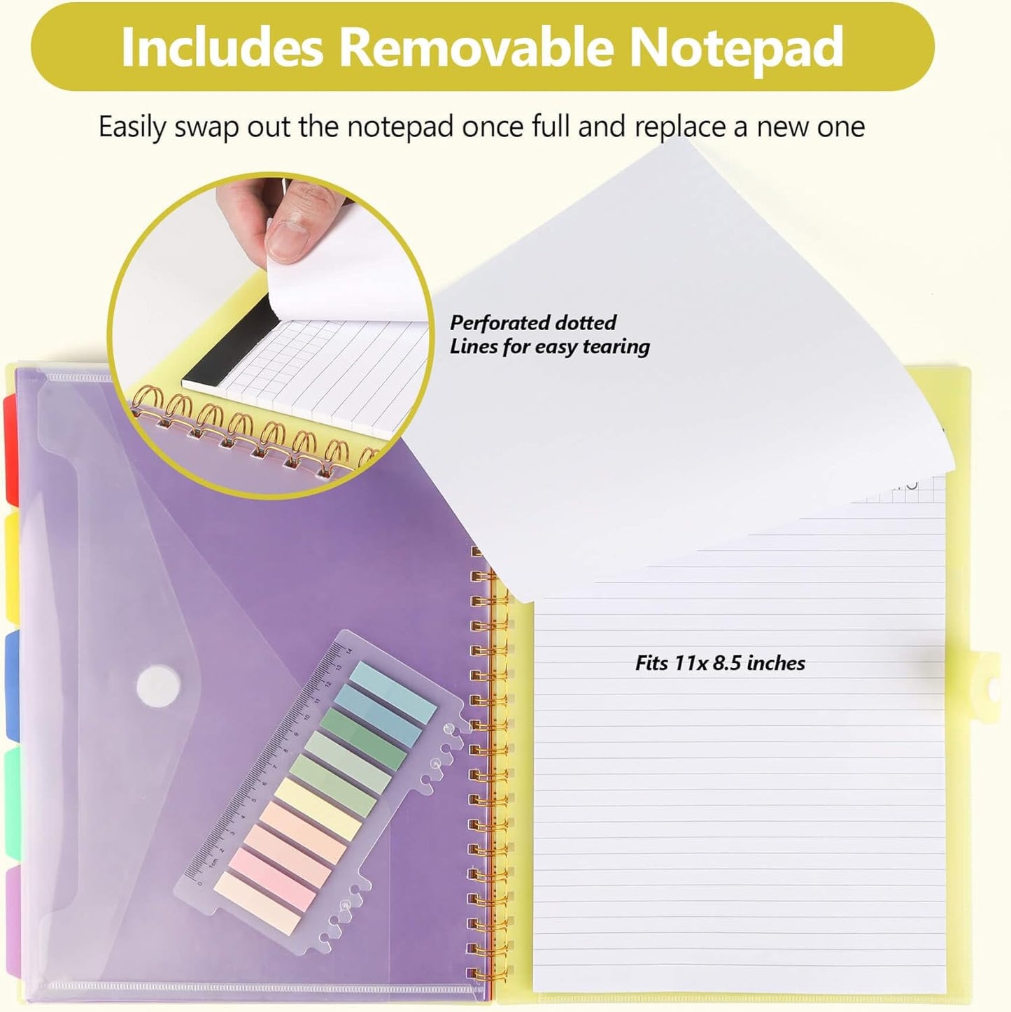 Clipboard Folio with Notepad, Multifunctional Clipboard Folder with Storage, 5 Folders with 11 Pockets, Waterproof Organizer with Refillable Notepad 40 Pages, Lightweight, Button Closure (Macron Pink)