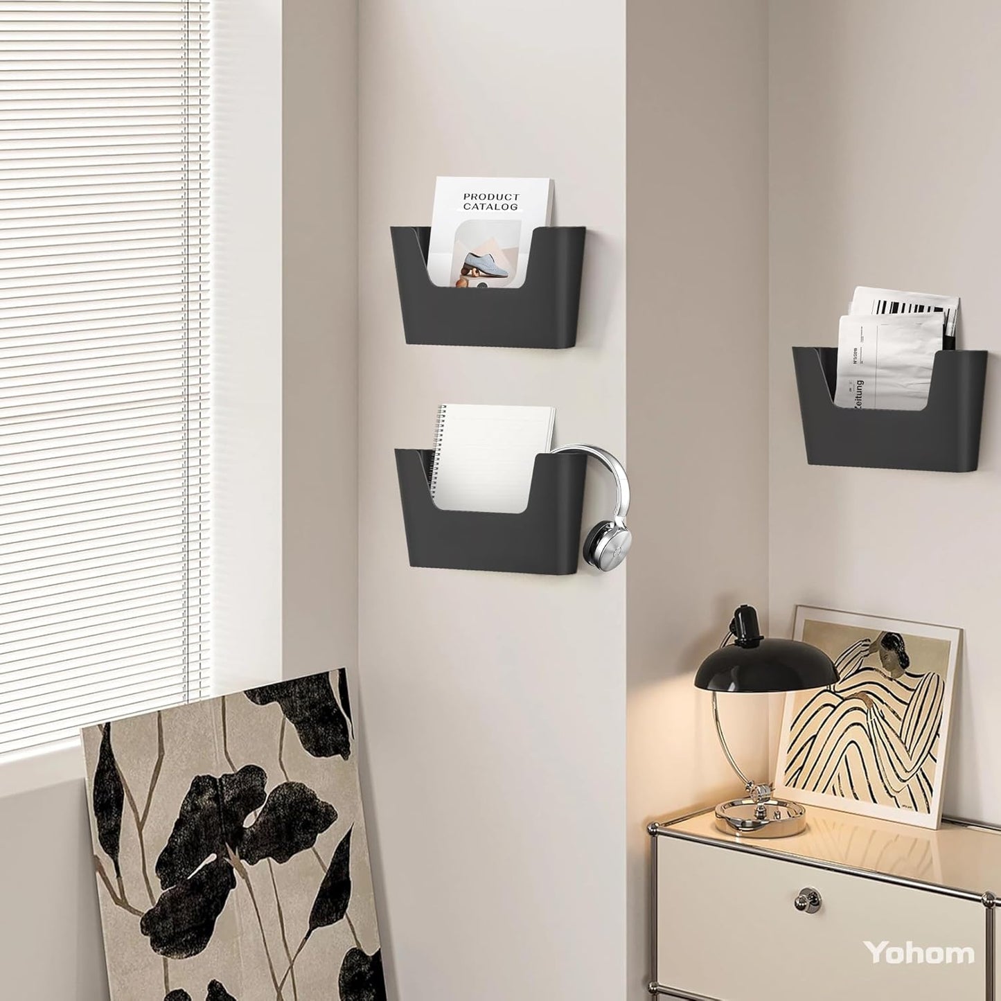 YOHOM No Drilling File Holder Wall Mails Magazines Organizer Adhesive Door Mount, Single Pocket(WHITE, 1 PCS)