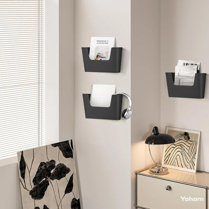 YOHOM No Drilling File Holder Wall Mails Magazines Organizer Adhesive Door Mount, Single Pocket(WHITE, 1 PCS)
