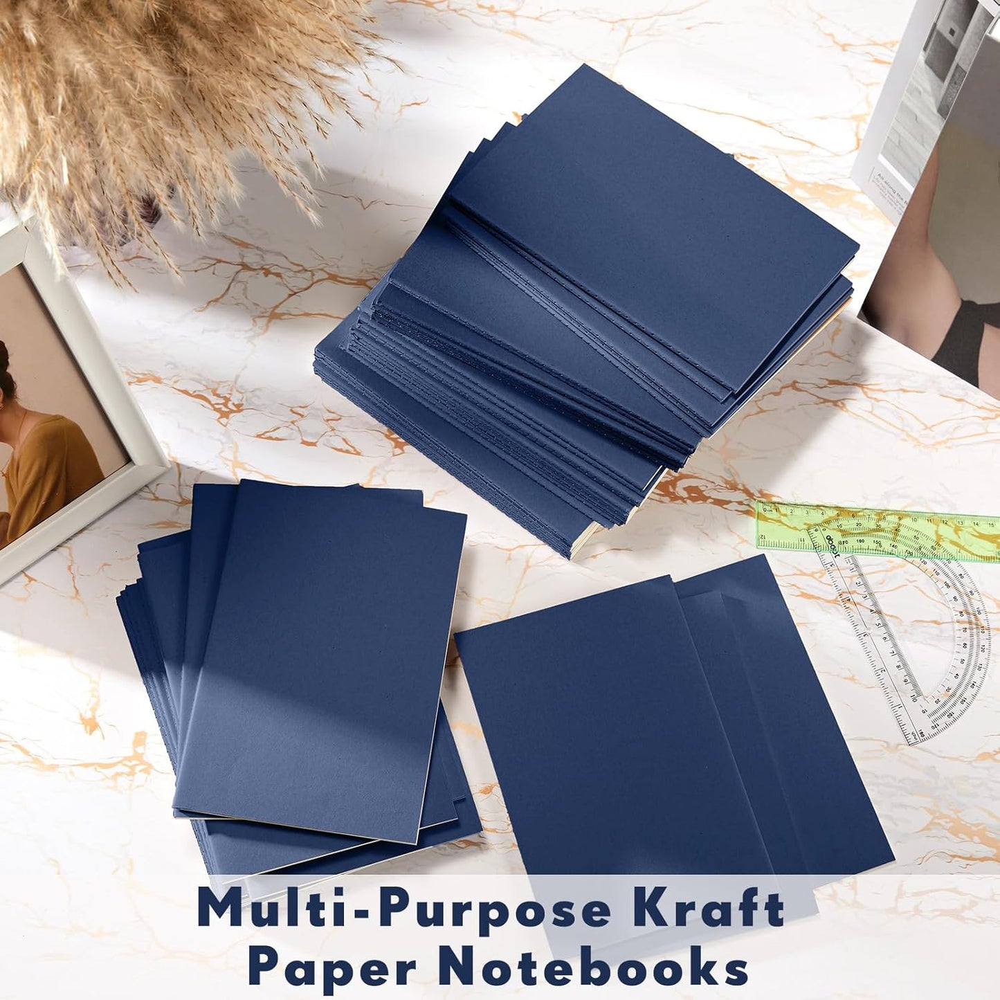 Mimorou 100 Pcs Journals Notebooks Bulk - Kraft Softcover A5 Small Notebooks 5.5 Inch x 8.3 Inch Notepads with 60 Page 30 Sheet for Writing Sketch Travel Office Supplies(Navy Blue,Lined)