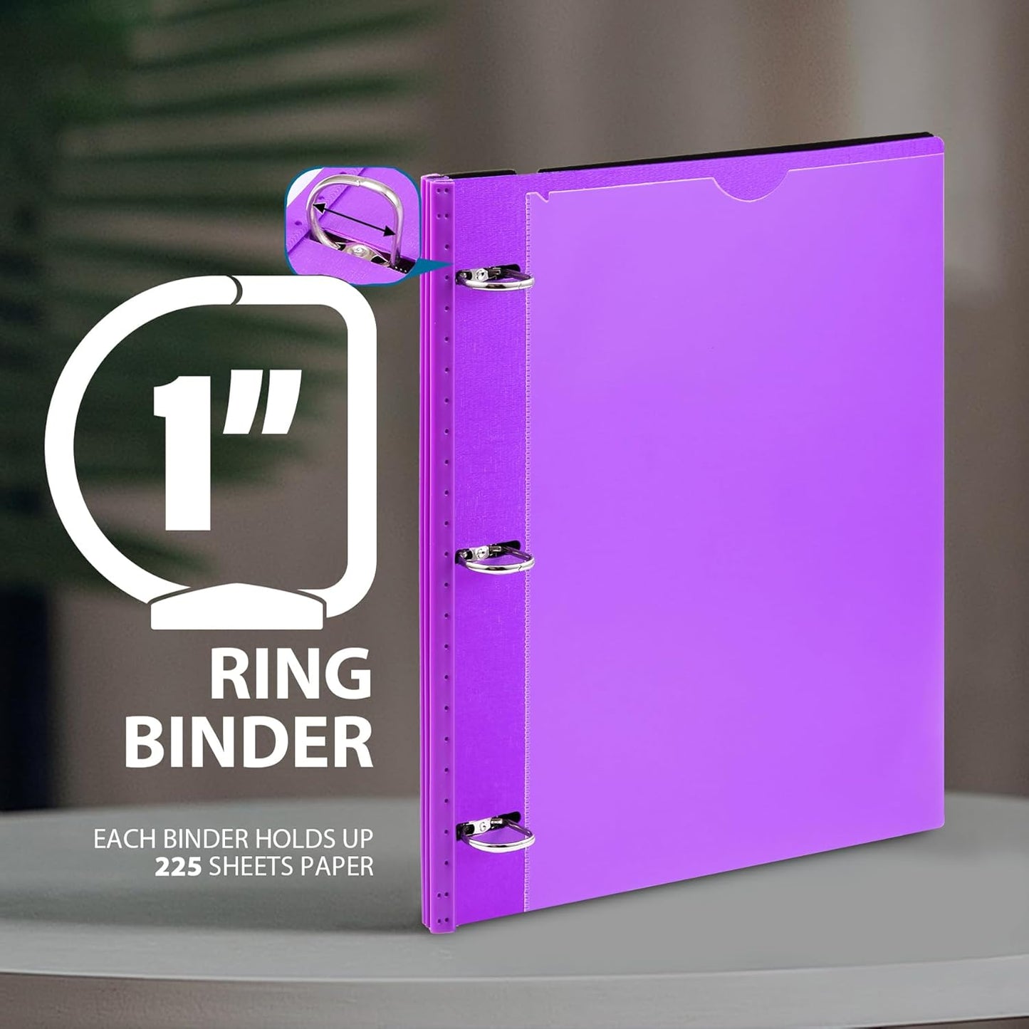 WOT I 1 Inch Telescoping 3 Ring Binder 4 Pack, Expandable Flexible Binder with Customizable Front Cover & Clear Catalog Pocket, Holds 225 Sheets, School Office Supplies, White