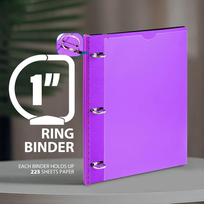 WOT I 1 Inch Telescoping 3 Ring Binder 4 Pack, Expandable Flexible Binder with Customizable Front Cover & Clear Catalog Pocket, Holds 225 Sheets, School Office Supplies, White