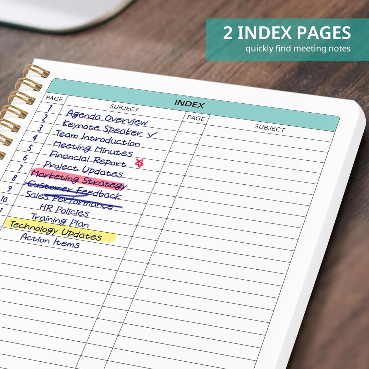 Meeting Notebook for Work Organization - Work notebook with action items, Meeting Minutes Planner Notebook, Perfect Office Supplies for Men & Women - Pink