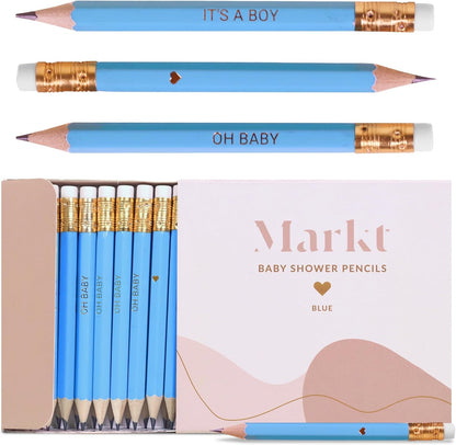 Markt Mini Pencils For Baby Shower Games Boy, Heart Pencils, Small Blue Pencil Set (Wood Pencil Set)