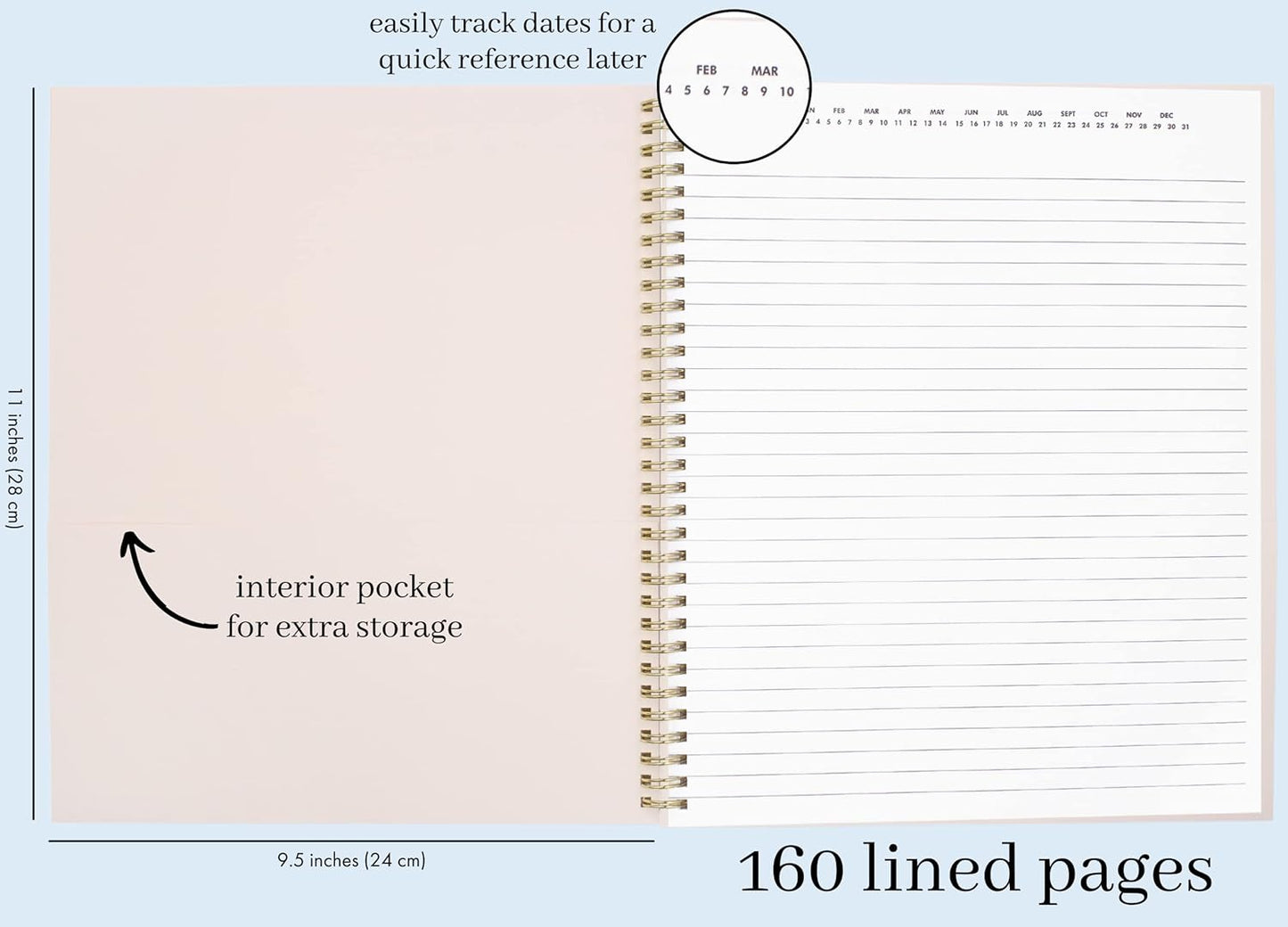 kate spade new york Large College Ruled Notebook, 11" x 9.5" Spiral Notebook with 160 Pages