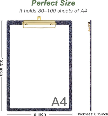 Rimilak Acrylic Glitter Clipboards, Sparkly Board with Low Profile Gold Clip, Designed for Classroom School and Office Use, A4 Letter Size 9 x 12.5 in, Pink