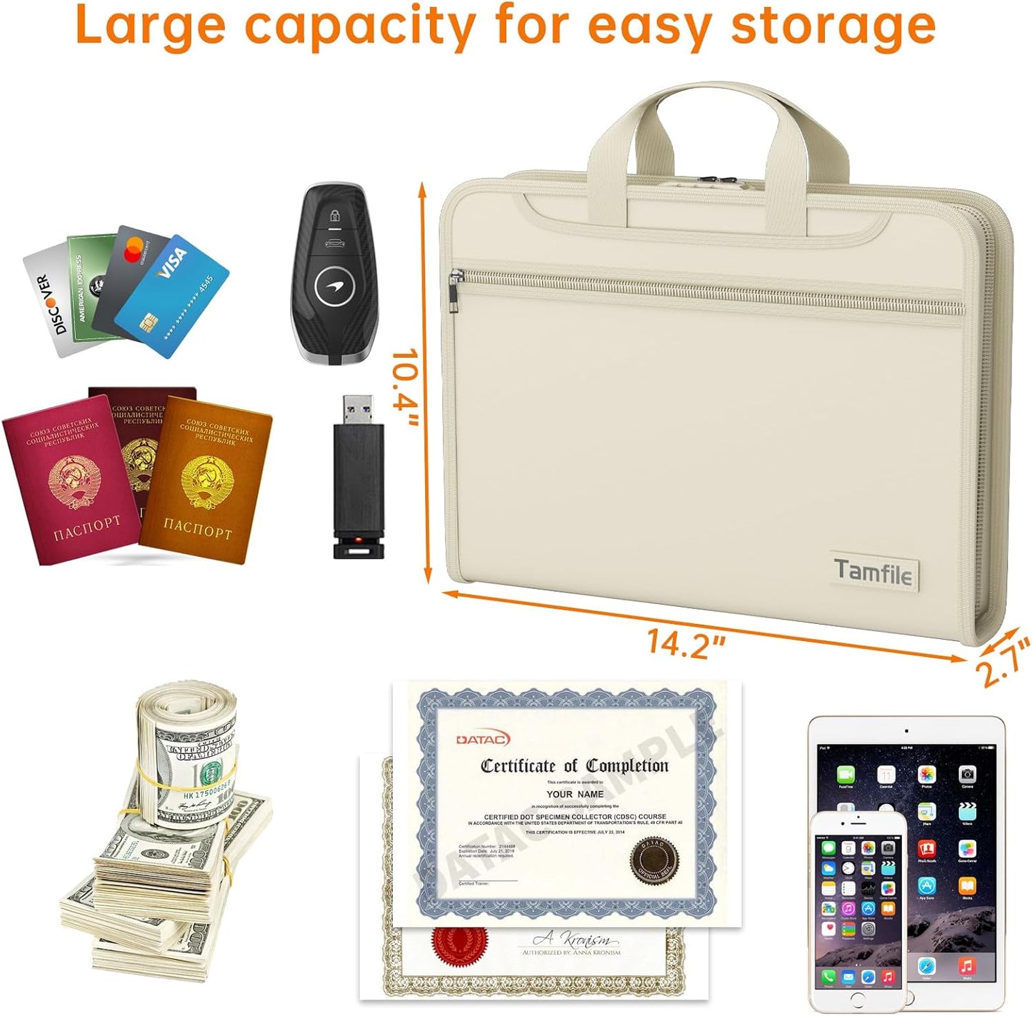 5200℉ Fireproof Accordion File Organizer with Lock, Thickened Document Organizer 13 Pocket with Zipper & Labels, Important Document Organizer, Expanding File Folder with Handle for Letter A4 (Grey)