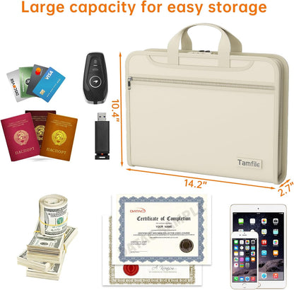 5200℉ Fireproof Accordion File Organizer with Lock, Thickened Document Organizer 13 Pocket with Zipper & Labels, Important Document Organizer, Expanding File Folder with Handle for Letter A4 (Grey)