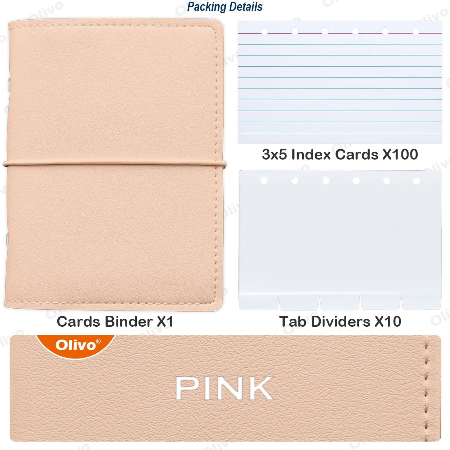 3x5 Lined Index Cards with Ring Binder Holder and Dividers, 100 Note Cards, Green