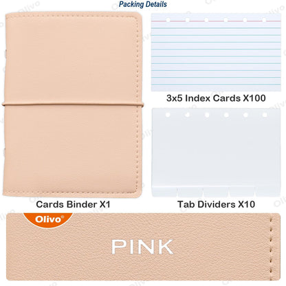 3x5 Lined Index Cards with Ring Binder Holder and Dividers, 100 Note Cards, Green