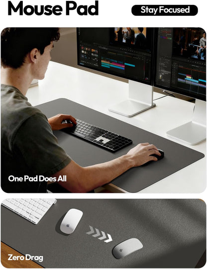 YSAGi Leather Office Desk Pad Protector, Large Mouse Pad, Non-Slip, PU Leather, Laptop Desk Blotter, Waterproof Writing Pad for Office and Home, Black, 23.6" x 13.8" - Colors B