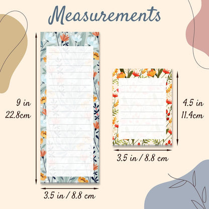 MATICAN Magnetic Notepads for Refrigerator, 4-Pack Grocery List Magnet Pad for Fridge, To-Do List, Reminders, Scratch Pads, Floral Designs, 60 Sheets Per Pad