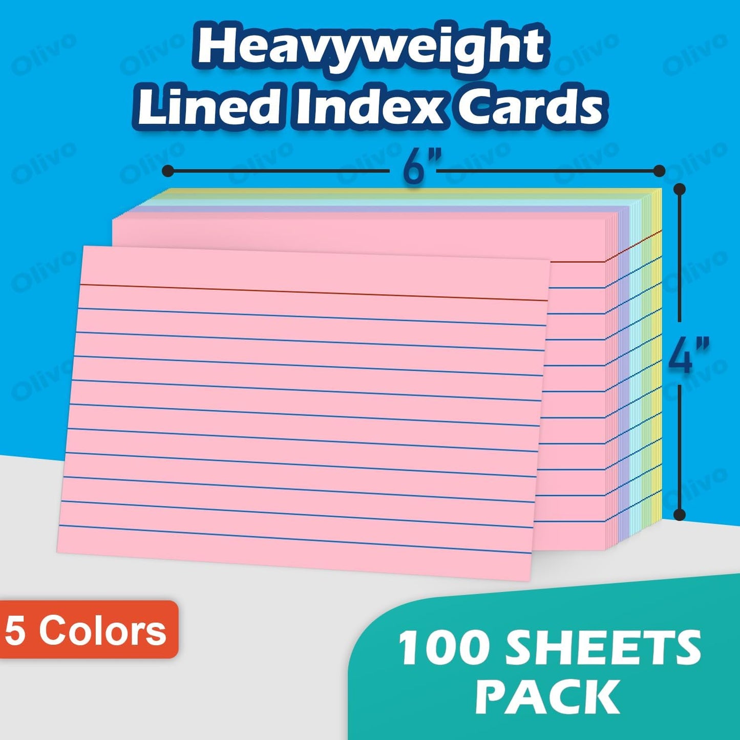 Index Cards 4x6 Lined Ruled Flash Note Cards 4" x 6", White, 100 Count, 220 GSM Heavy Weight