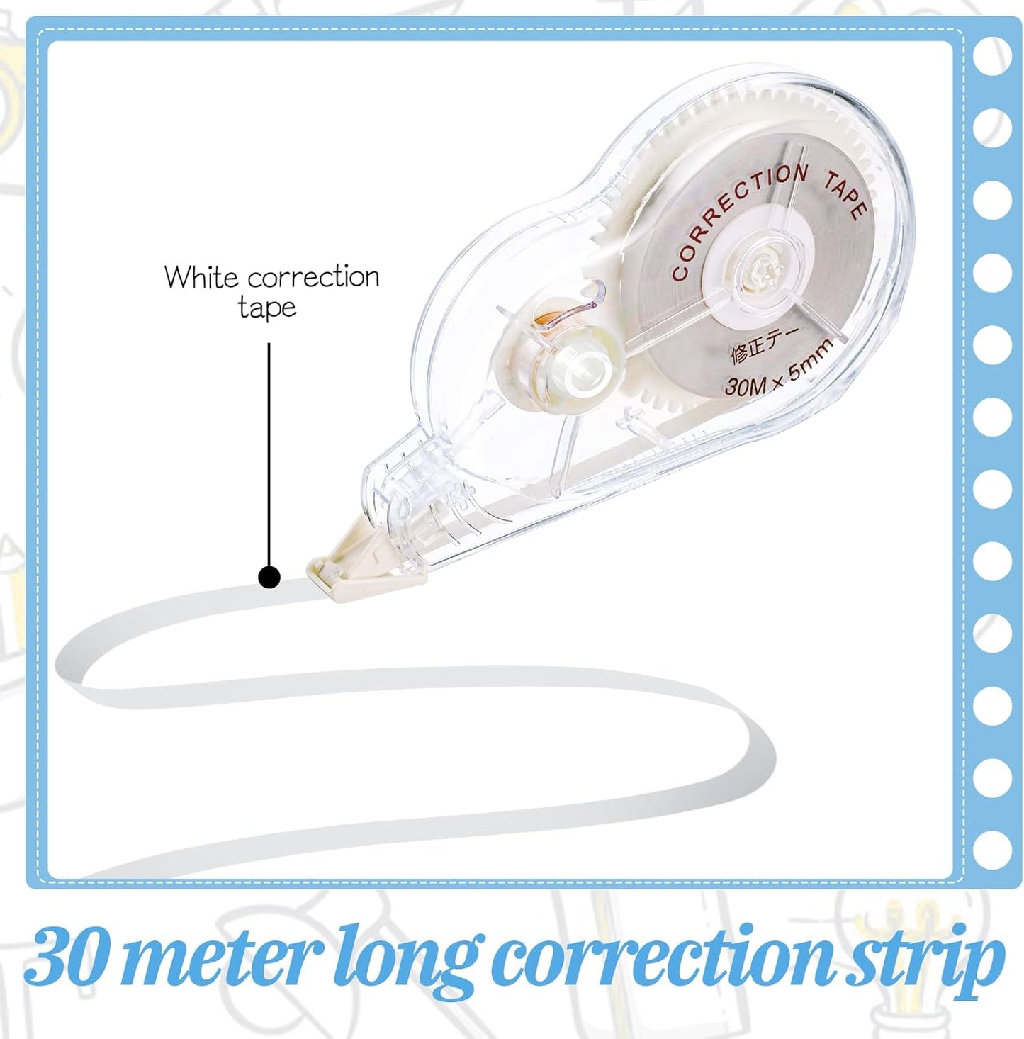 100 Ft Long Correction Tape, Tear-Resistant White Correction Tape Smooth Glide Quick Dry Correct Tapes for School Office Supplies, Crafting, Note Taking, Journal (2 Pieces)