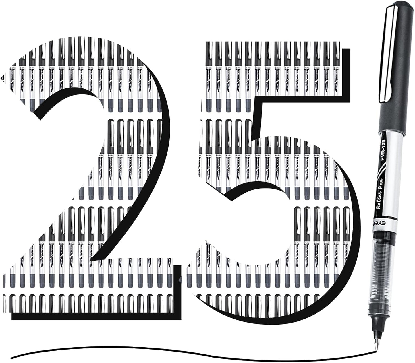 EYEYE 0.7mm Black Roller Ball Pens 25 Pack, Medium Point Rollerball Pen Quick Dry, Liquid Ink Pens Fine Point Smooth Writing Pens for Journaling, Note Taking, Office and School Supplies