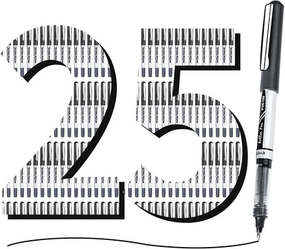 EYEYE 0.7mm Black Roller Ball Pens 25 Pack, Medium Point Rollerball Pen Quick Dry, Liquid Ink Pens Fine Point Smooth Writing Pens for Journaling, Note Taking, Office and School Supplies