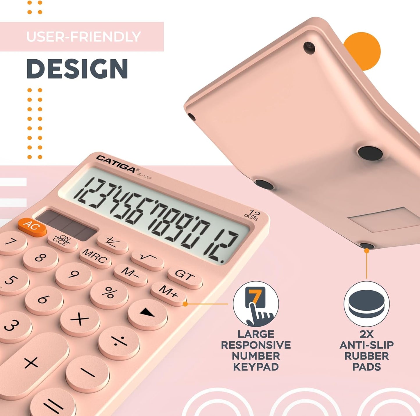 CATIGA 12 Digit Desktop Calculator Basic Desk Calculator with Large LCD Display, Big Buttons, 4 Function, Solar and Battery Dual Power, for Office, School, Home, SD-1292 Green