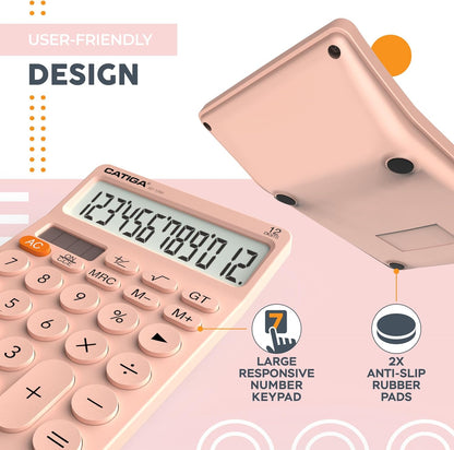 CATIGA 12 Digit Desktop Calculator Basic Desk Calculator with Large LCD Display, Big Buttons, 4 Function, Solar and Battery Dual Power, for Office, School, Home, SD-1292 Green