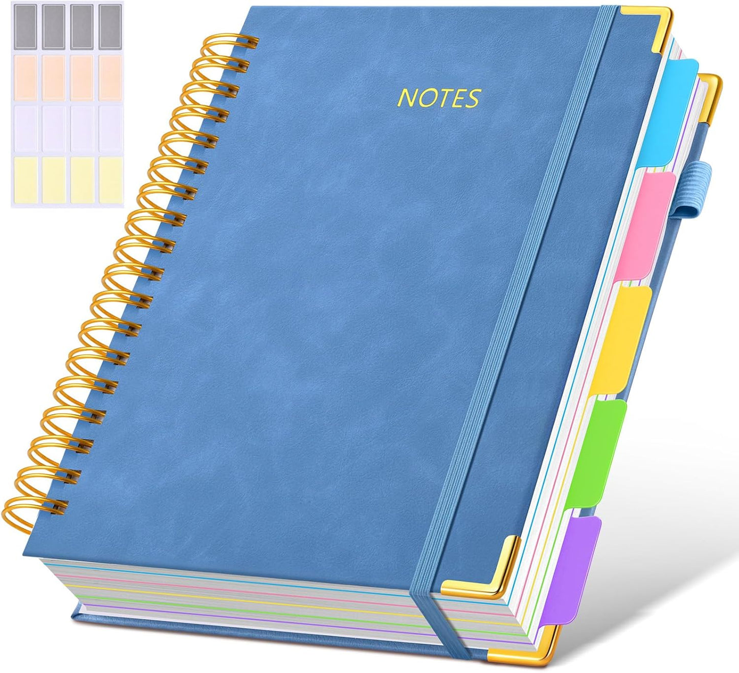 Hardcover Spiral Notebook Journal with Removable Dividers Tabs, 300 Pages Leather 5 Subject Notebook College Ruled, 8"x10" Large B5 Notebooks for Work School Note taking, Lined Journal for Women, Pink