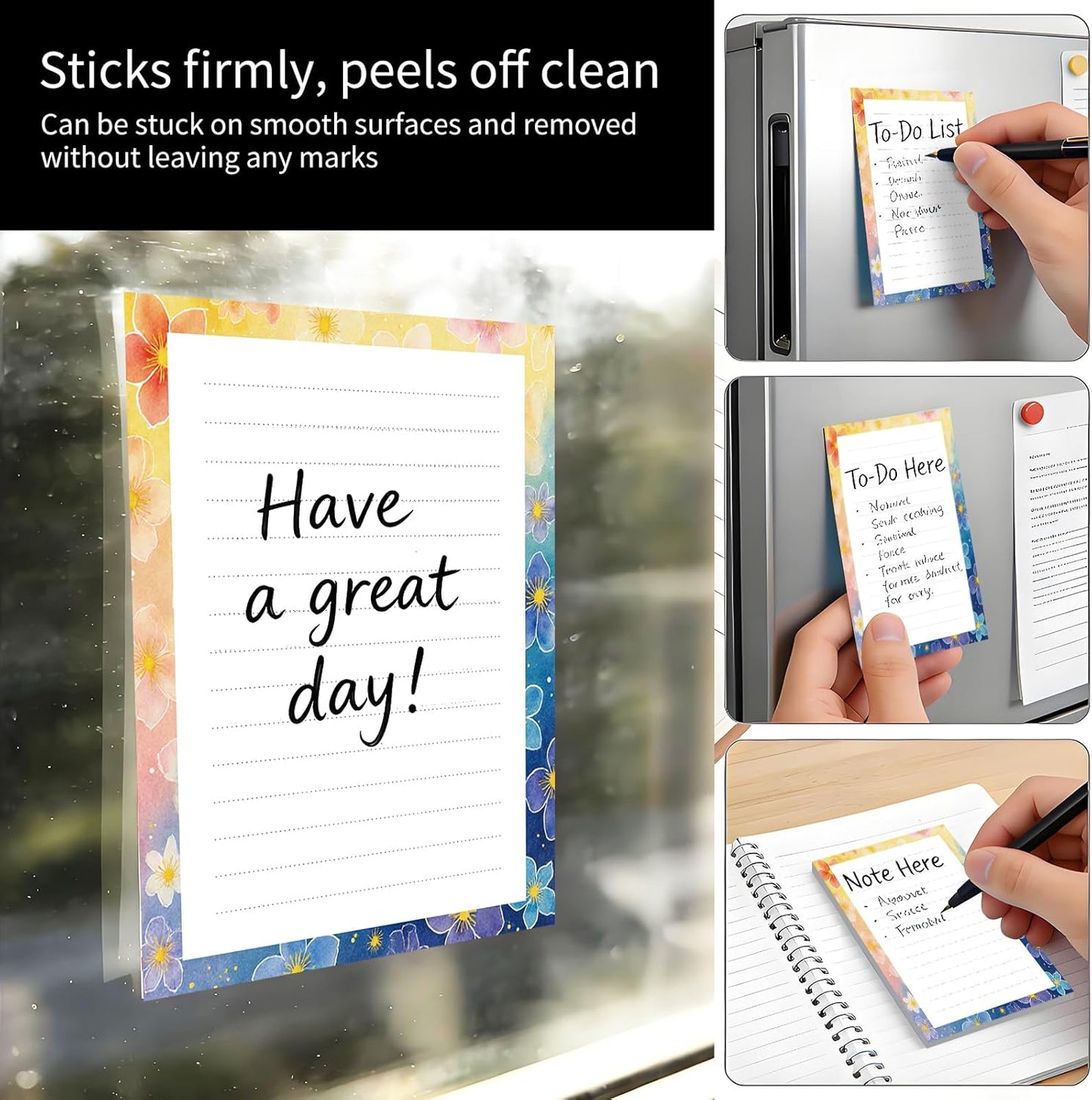 2 Pack Sticky Notes 4x6 in, Funny Large Notepads with Lines, Cute Self-Stick Memo Note Pads for Office, Home, Meeting Luxury Boho Flowers