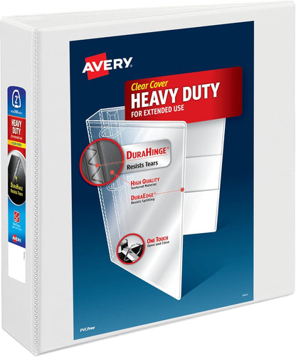 Avery Heavy-Duty View 3 Ring Binder, 3" One Touch EZD Rings, 670-Sheet Capacity, 3.5 Inch Wide Spine, Great for Home, School Supplies, Office, or Organization Needs, 1 White Binder (79193)