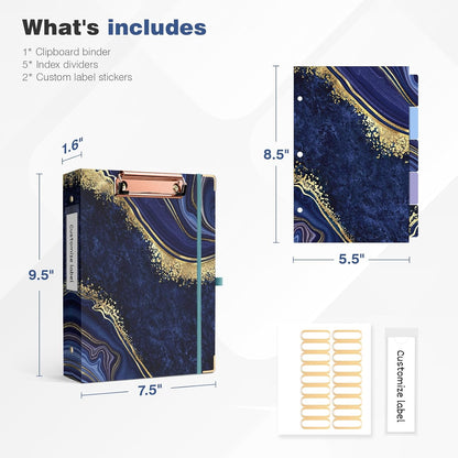 Ospelelf Binder 3 Ring 1 Inch, Floral Round Ring Clipboard Binder for Letter Size with 5 Tab Dividers, File Folder Labels, for School and Office Supplies