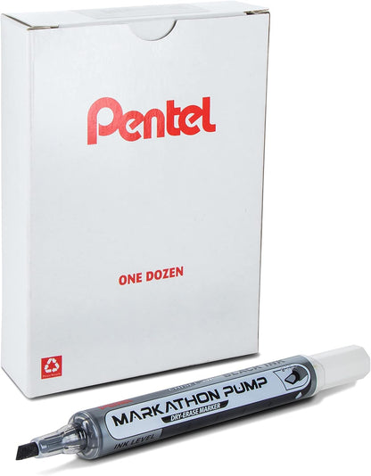 Pentel Markathon Pump Dry Erase Marker, Chisel Tip, Black Ink, 4 Pack (MWL6SXBP4A)
