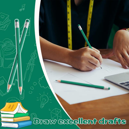 12 PCS Green Pencils with Eraser, Pre-Sharpened HB Pencils for Writing & Drawing, School Supplies for Kids Homework, Tests, Art Crafts & Teacher Grading (Green)
