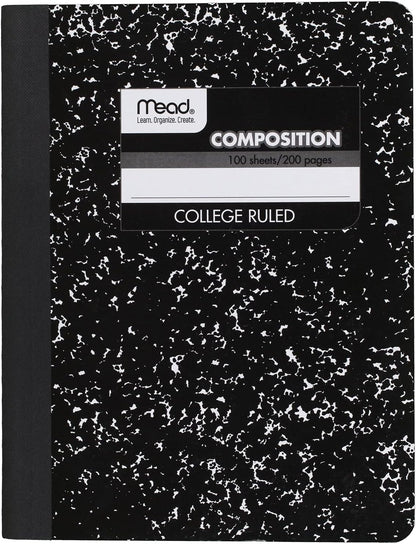 Mead Composition Notebook, 3 Pack, College Ruled Paper, 7-1/2" x 9-3/4", 100 Sheets per Comp Book, Black Marble (38111)