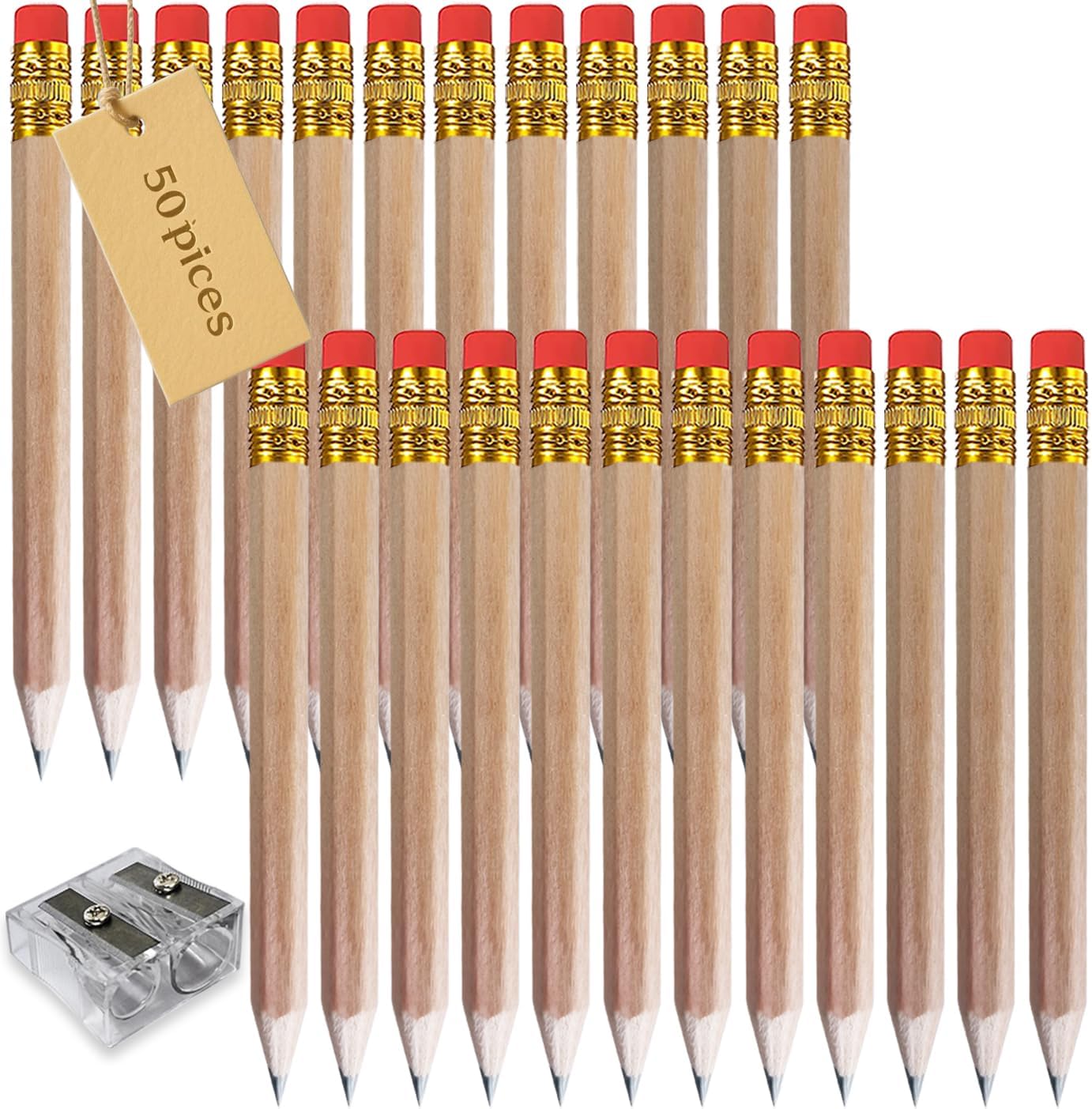 Adhere 25pcs Golf Pencils with Eraser Pre sharpened Hexagon half Wooden Pencils Graphite 2B for Golf Event Scoring,Classroom,Wedding,Company Meetings,Pew, Pocket (Nature)