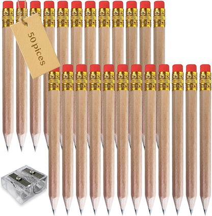 Adhere 25pcs Golf Pencils with Eraser Pre sharpened Hexagon half Wooden Pencils Graphite 2B for Golf Event Scoring,Classroom,Wedding,Company Meetings,Pew, Pocket (Nature)