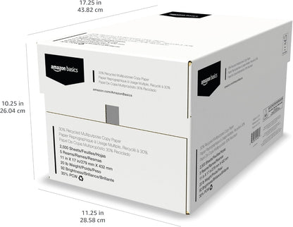 Amazon Basics 30% Recycled Multipurpose Copy & Print Paper, 8.5 x 11 Inches, 20 lb Weight, 92 Bright, White, FSC Certified, 1500 Sheets (3 Reams)