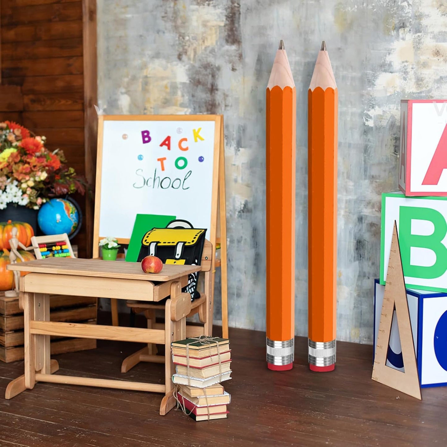 2 Pack Wooden Jumbo Pencil for Prop Gifts Decor 14 Inch Funny Big Novelty Pencil with Cap Yellow