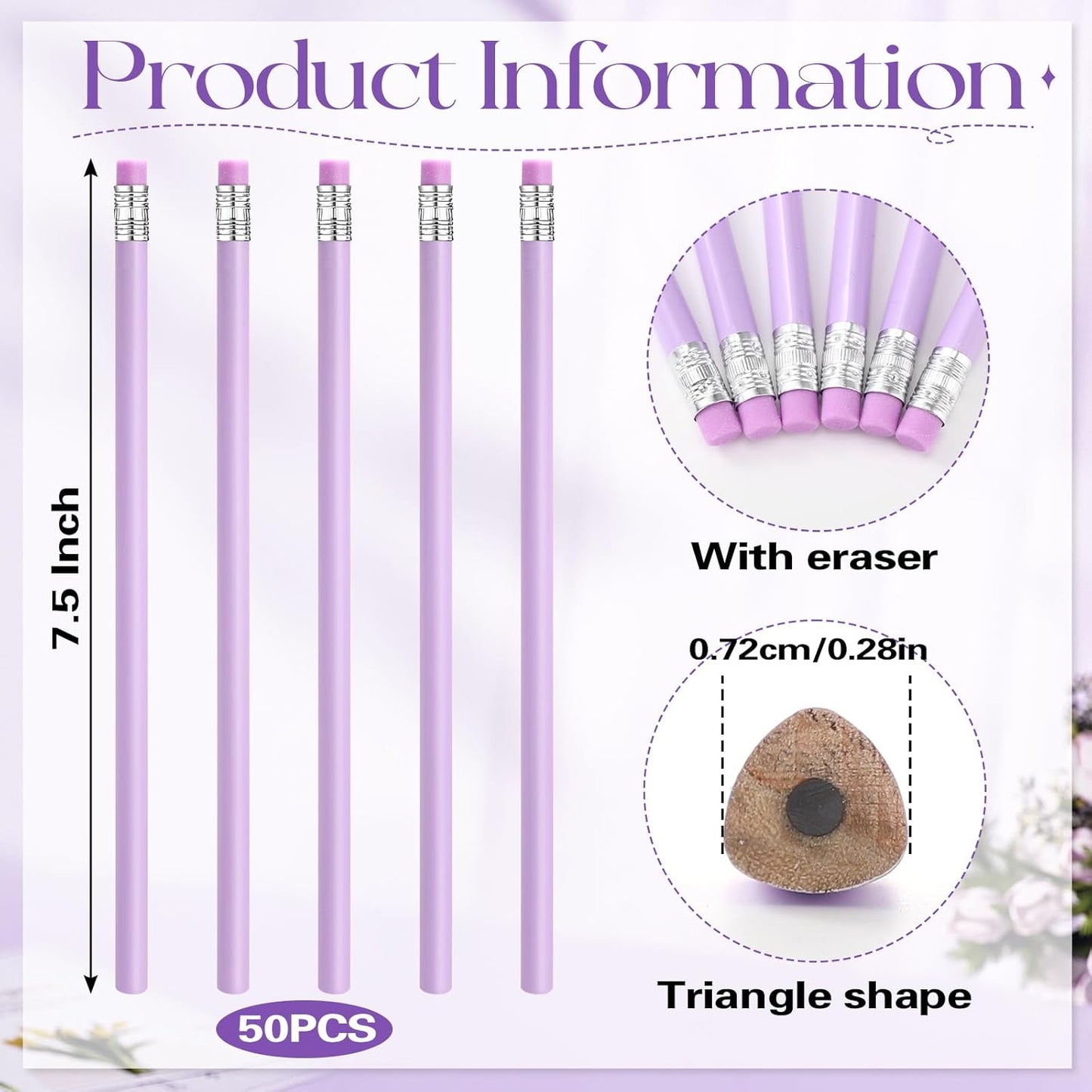 Tinlade 50 Pcs Triangular Grip Pencils Wood Wedding Pencils HB Graphite Pencil Pack Eraser for Baby Shower Drawing Sketching Bridal Shower Office Supplies(Pink)