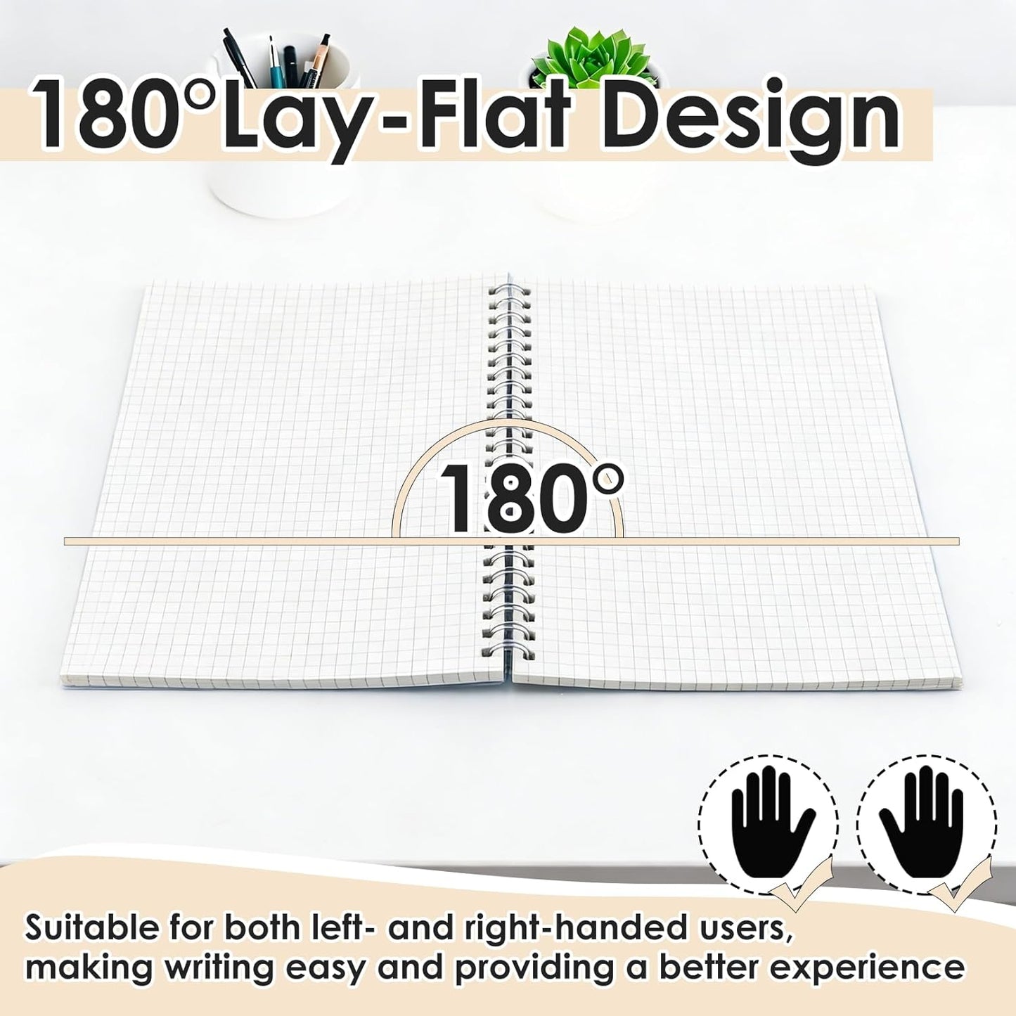 A5 Graph Paper Notebook, 5 Pack Spiral Grid Notebooks, 5.7"x 8" Graph Paper Spiral Notebook, Flexible Plastic Cover, 80 Sheets/160 Pages, for School Office Students Writing Graphing