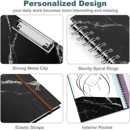 Hongri Clipboard Folio with Refillable Lined Notepad, 8.5 x 11 Folders with Storage 10 Pockets, Spiral Portfolio, Size 12.8X 9.7 in, Office & School Supplies, Skeleton